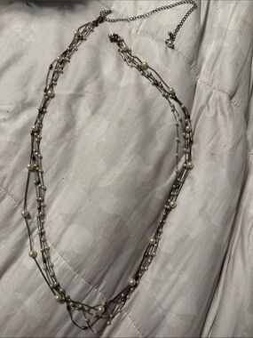 Multi-Strand Pearl Accent Fashion Necklace - Cream/Gold